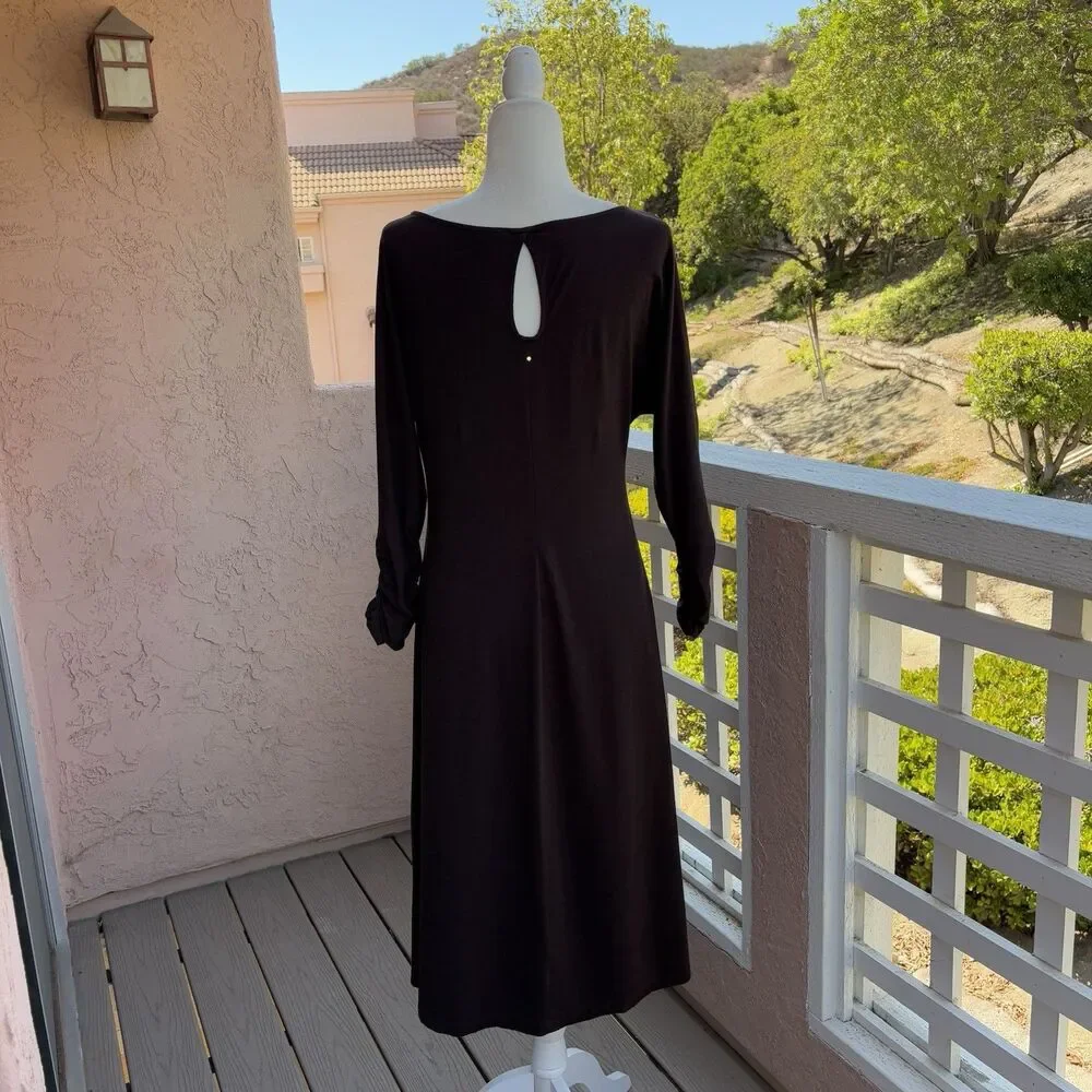 CUYANA Dolman Sleeve Midi Dress Medium Organic Pima Cotton Lagenlook Ruched Cuff - Picture 6 of 15